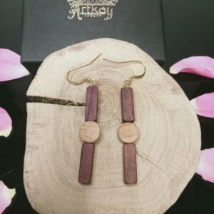 Bijoux bois artisanal naturel design bois noble précieux boucle d’oreilles pendantes
