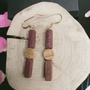 Bijoux bois artisanal naturel design bois noble précieux boucle d’oreilles pendantes
