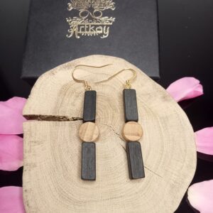 Bijoux bois artisanal naturel design bois noble précieux boucle d’oreilles pendantes