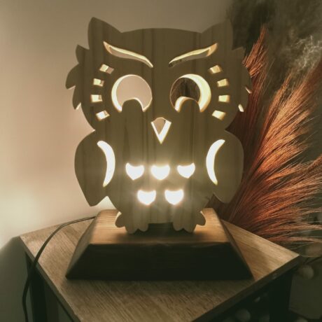 lampe hibou bois stylisé